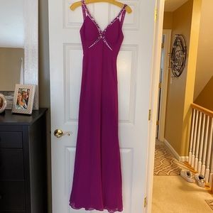 Faviana purple dress with ruffles